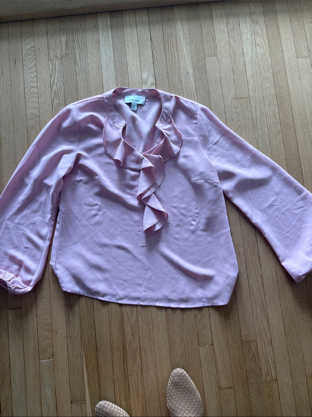Nine West Pink Ruffle V-Neck Blouse
